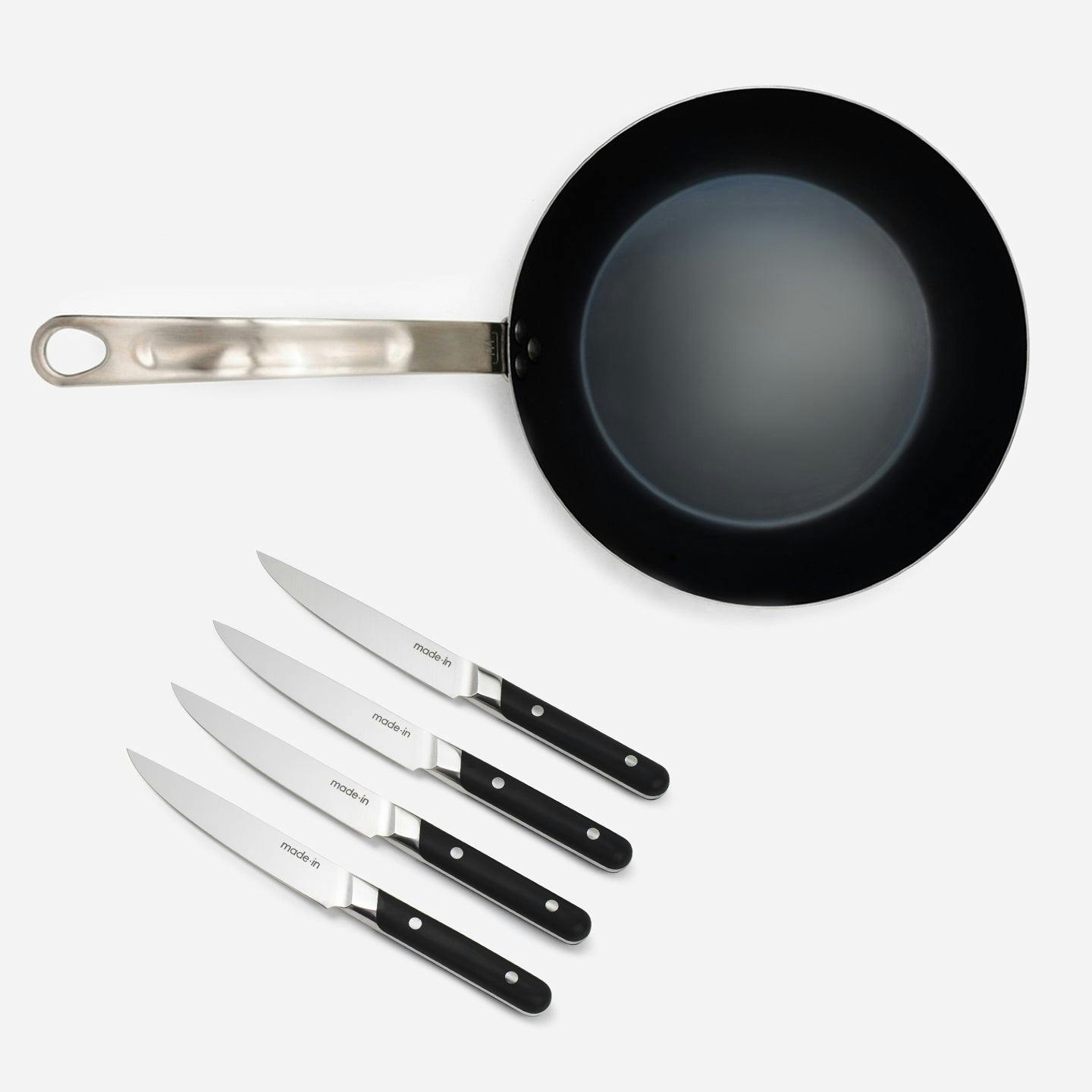 This set includes the tools Chef Tom will be using to cook a seared steak in the Giving Tuesday class. Featuring our 10" Carbon Steel Frying Pan and Steak Knives, you’ll be able to sear the perfect steak and make beautiful cuts. 